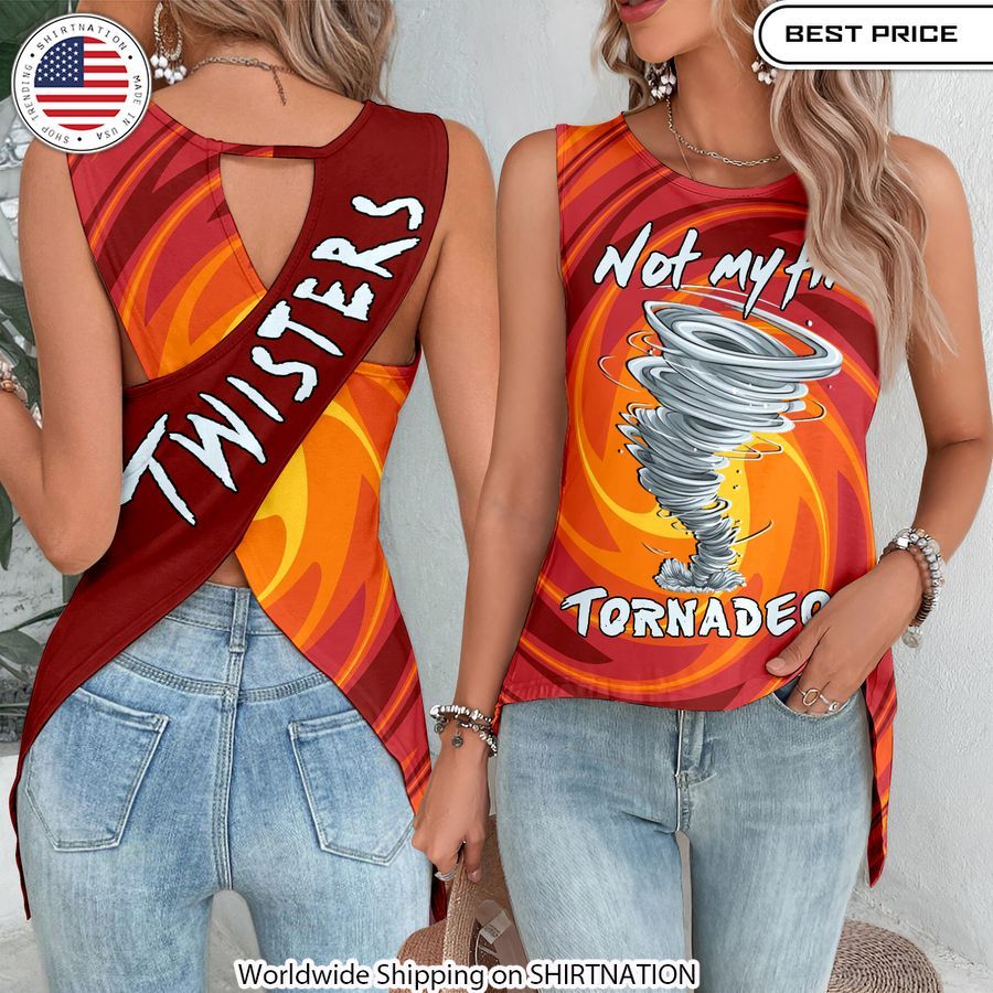 Twisters Not My First Tornadeo Cut Out Wrap Back Tank Top Trendy Cut Out Back Tank