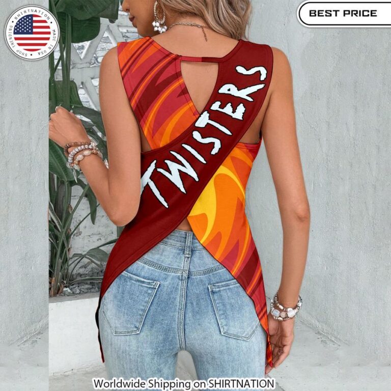 Twisters Not My First Tornadeo Cut Out Wrap Back Tank Top Trendy Cut Out Back Tank