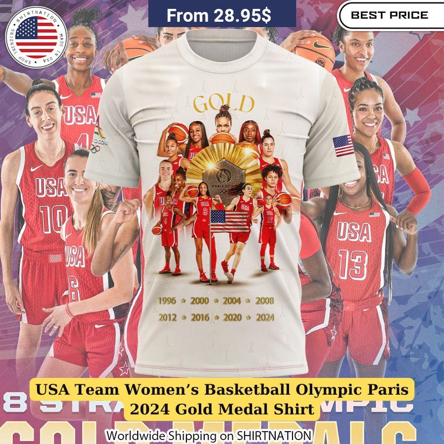 USA Team Women’s Basketball Olympic Paris 2024 Gold Medal Shirt Paris 2024 Victory Apparel