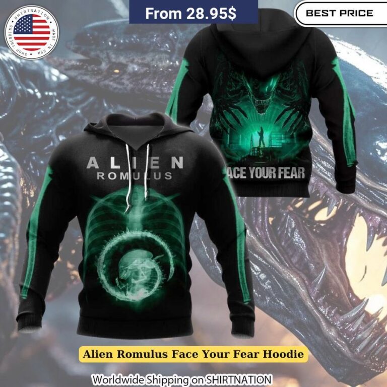 Alien Romulus Face Your Fear Hoodie Bold graphic design