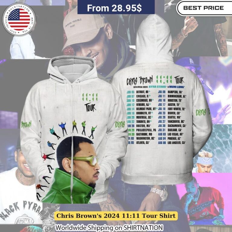 Chris Brown's 2024 11:11 Tour Shirt Stylish music apparel