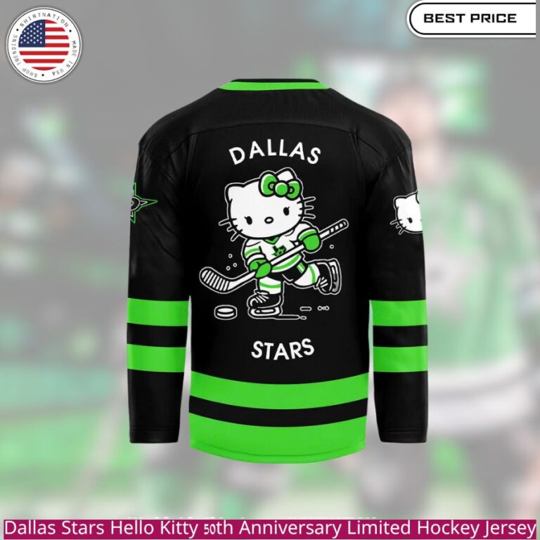 Dallas Stars Hello Kitty 50th Anniversary Limited Hockey Jersey a unique design , green and black colors,Hello Kitty graphic