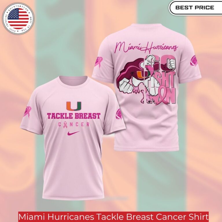 Miami Hurricanes Tackle Breast Cancer Shirt,Miami Hurricanes football jersey with 'Tackle Cancer' in pink lettering