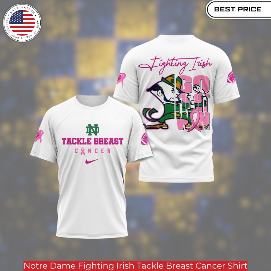 Notre Dame Fighting Irish Tackle Breast Cancer Shirt,vibrant colors with a message of support for breast cancer awareness.