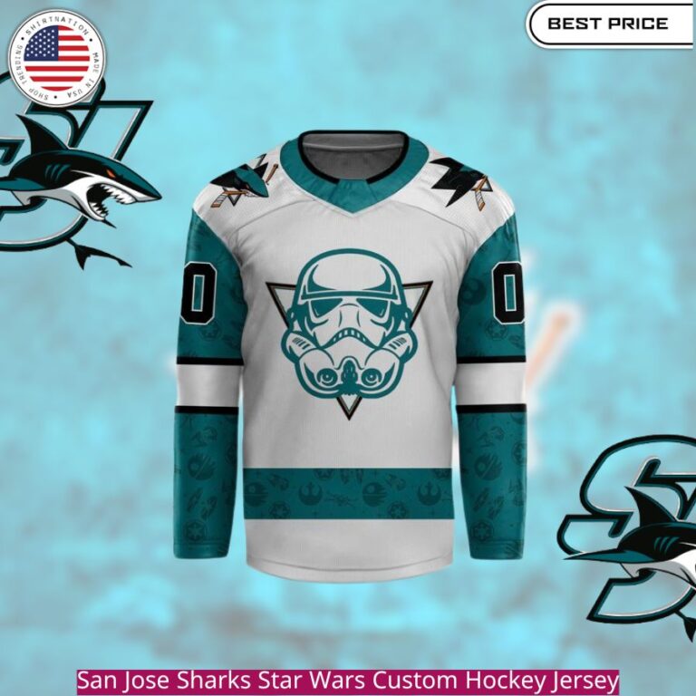 San Jose Sharks Star Wars Custom Hockey Jersey team colors and logo with Star Wars