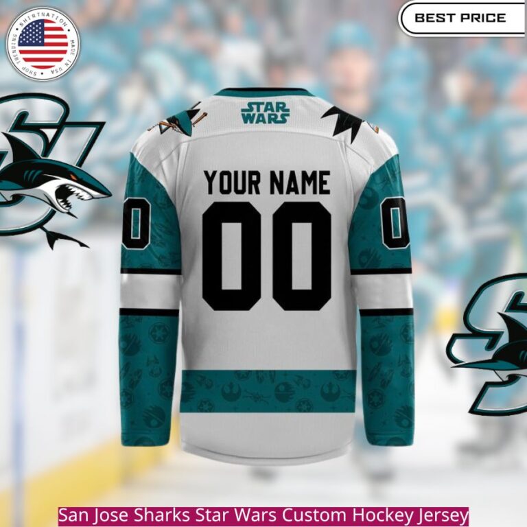 San Jose Sharks Star Wars Custom Hockey Jersey team colors and logo with Star Wars