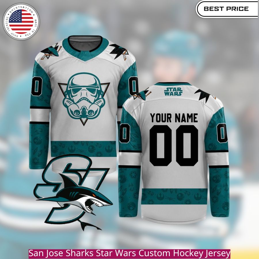 San Jose Sharks Star Wars Custom Hockey Jersey team colors and logo with Star Wars