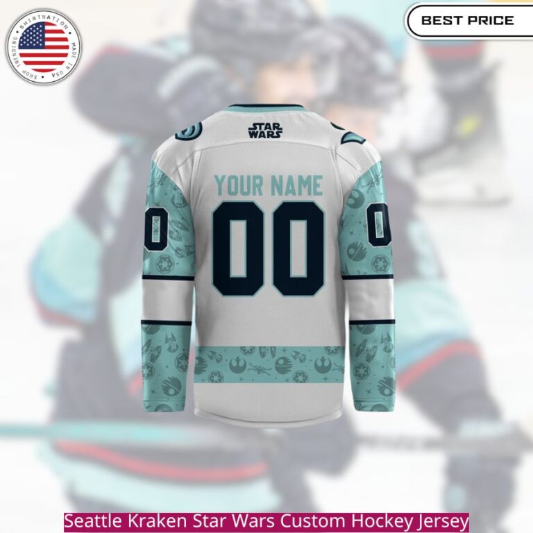 Seattle Kraken Star Wars Custom Hockey Jersey, the iconic Kraken colors, the Star Wars universe