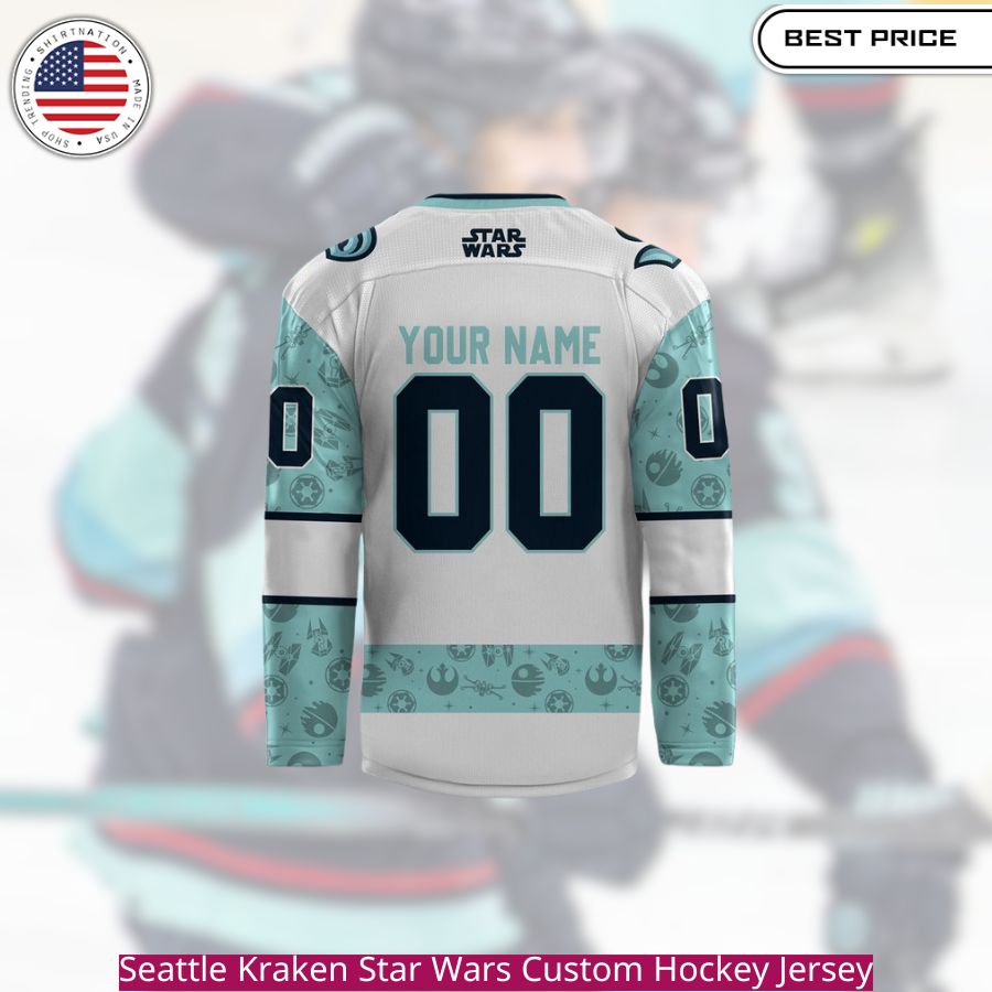 Seattle Kraken Star Wars Custom Hockey Jersey, the iconic Kraken colors, the Star Wars universe