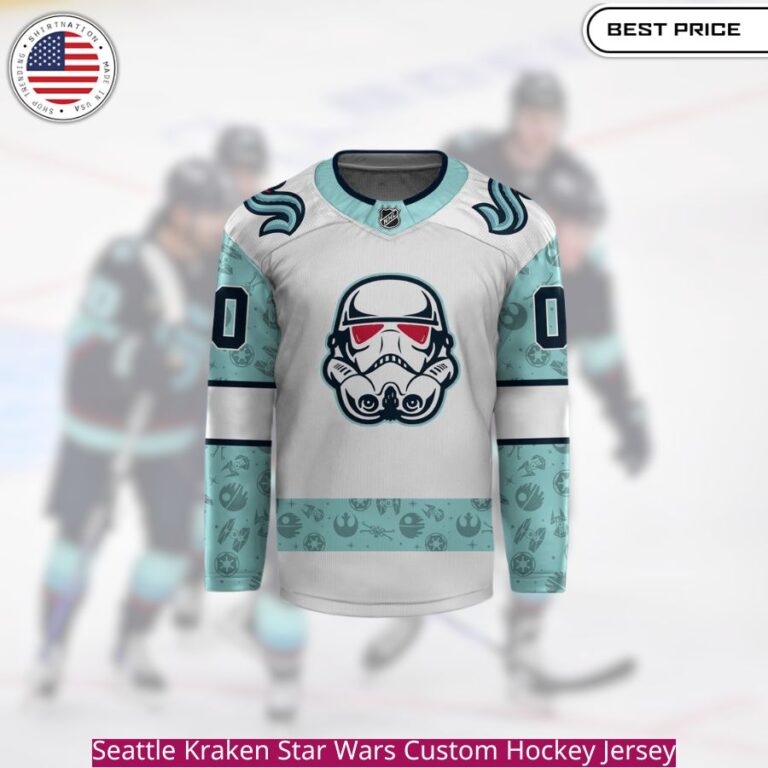 Seattle Kraken Star Wars Custom Hockey Jersey, the iconic Kraken colors, the Star Wars universe