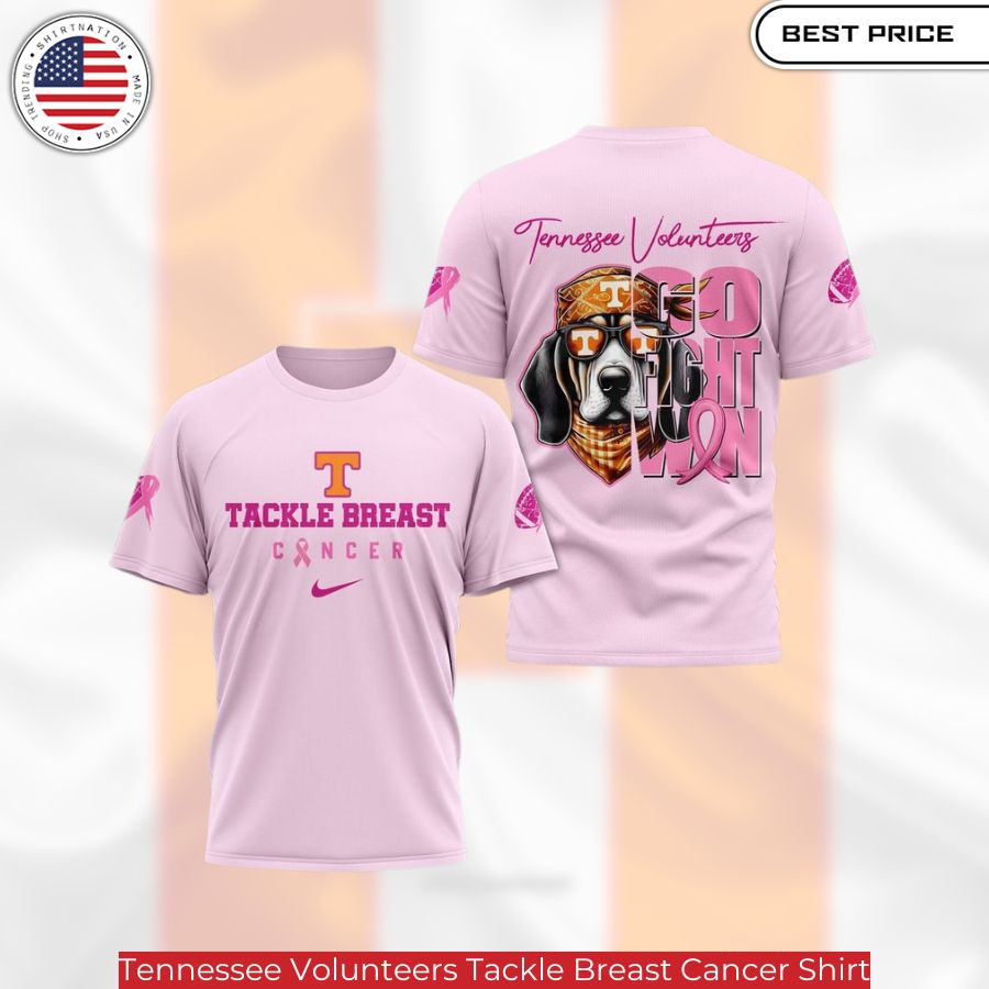 Tennessee Volunteers Tackle Breast Cancer Shirt, the pink ribbon symbol which is widely associated with breast cancer awareness campaigns.