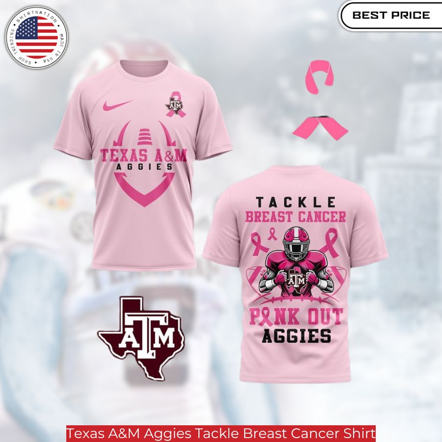 Texas A&M Aggies Tackle Breast Cancer Shirt.Aggies logo on pink ribbon design for breast cancer support