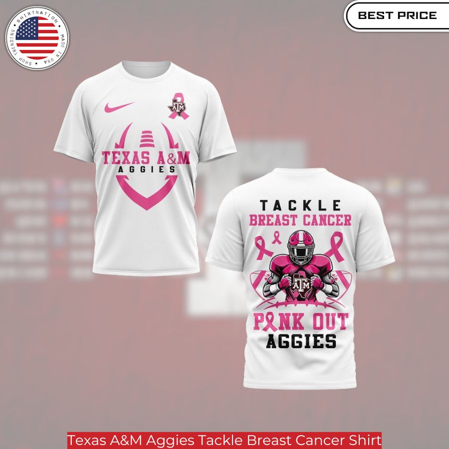 Texas A&M Aggies Tackle Breast Cancer Shirt.Aggies logo on pink ribbon design for breast cancer support