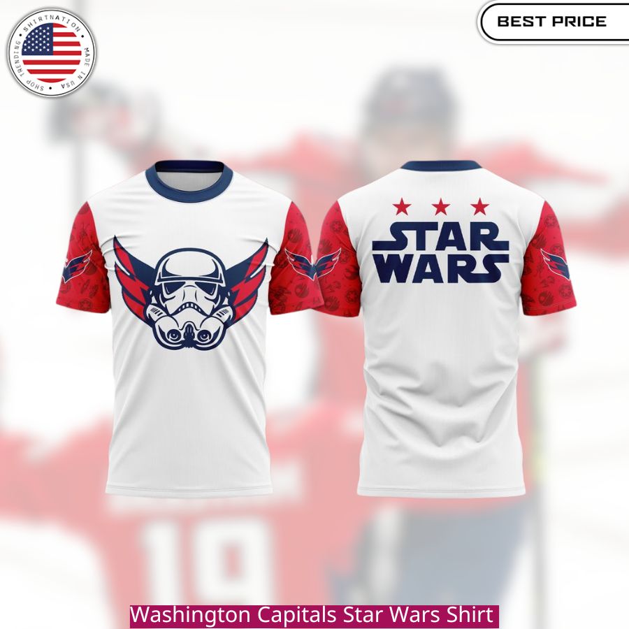 Washington Capitals Star Wars Shirt the team's red, white, and blue colors with iconic Star Wars imagery