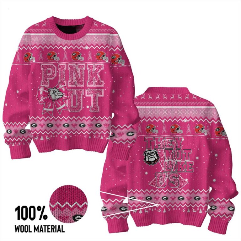 Georgia Bulldogs Pink Out They Not Like Us Sweater, a special 'Pink Out' color scheme, breast cancer awareness