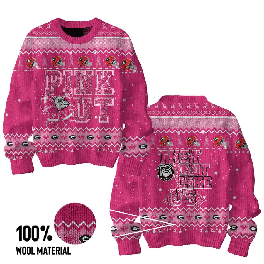 Georgia Bulldogs Pink Out They Not Like Us Sweater, a special 'Pink Out' color scheme, breast cancer awareness