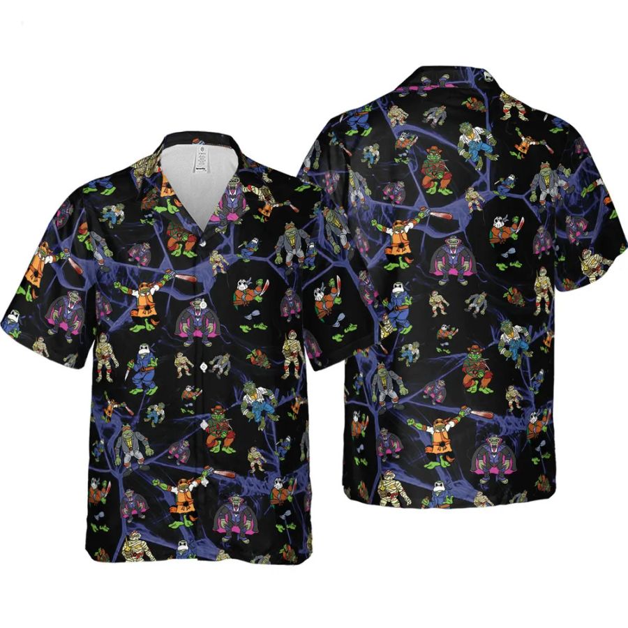 TMNT Universal Monsters And Sewer Hawaiian Shirt a vibrant, colorful pattern.